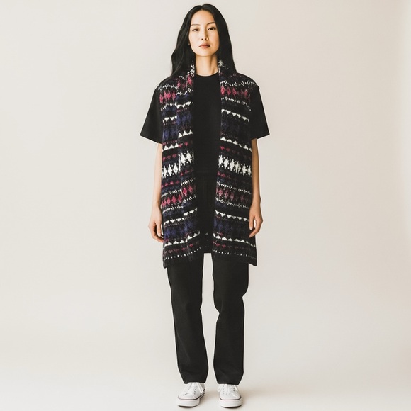 LOFT Fair Isle Knit Long Vest in Black with Purple & White - Picture 2 of 7
